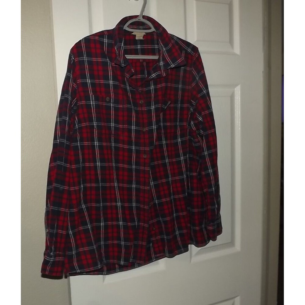 Duluth Trading Co Women's 2XL Flannel Shirt Blue Red Plaid Long Sleeve